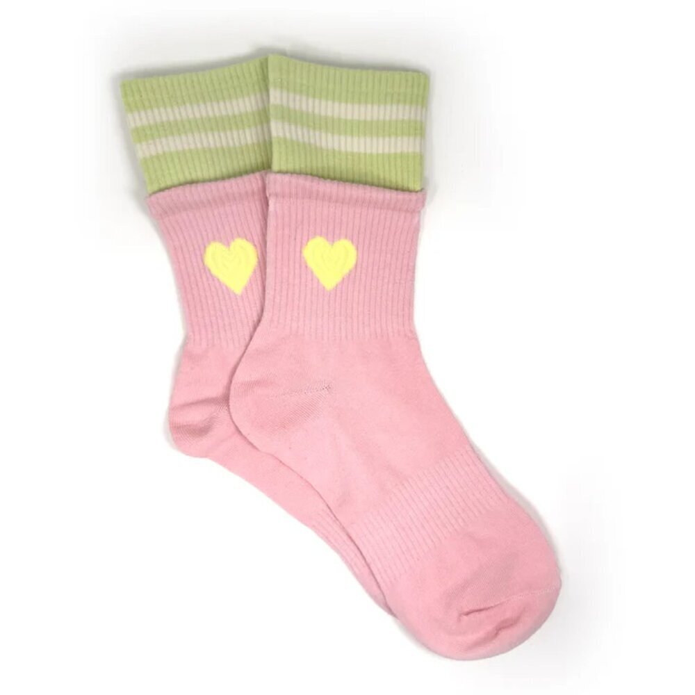 NWT Heart Cuff Sock-in-a-Sock Striped Layered Pink Socks